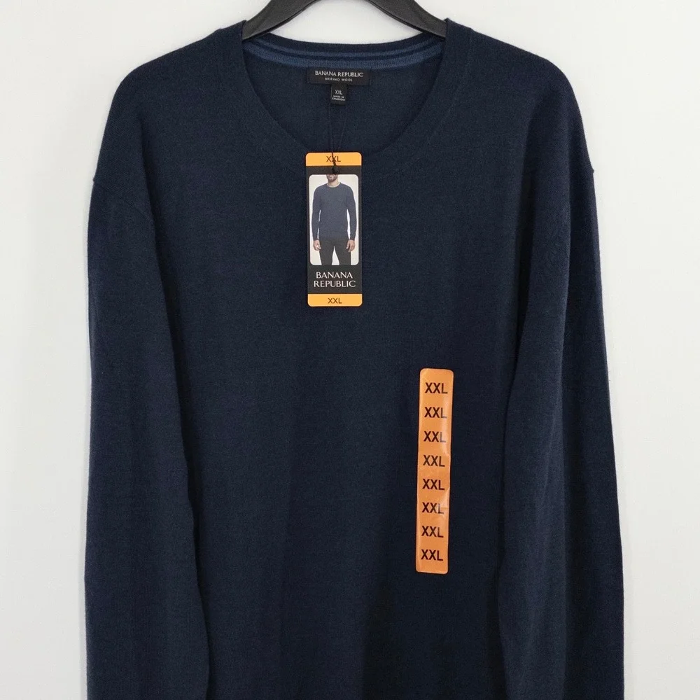 Banana Republic Merino Wool Sweater Men's XXL Navy Crew Neck Lightweight NWT